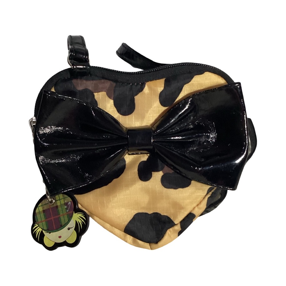 Harajuku Mini For Target Leopard Print Heart Shaped Crossbody Bag with Black Bow